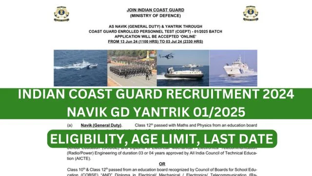 Indian Coast Guard Recruitment 2024 Navik GD Yantrik 012025