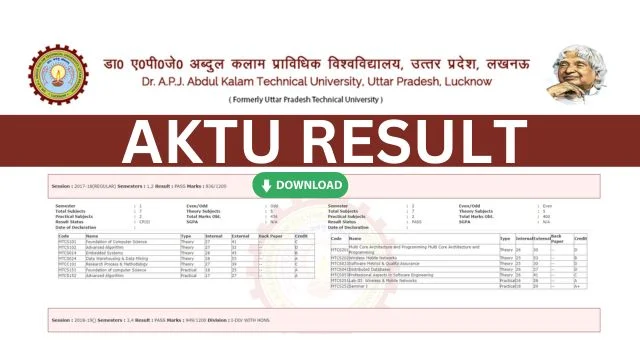 AKTU Result 2024 Link Odd Even Semester Marksheet Download aktu ac in