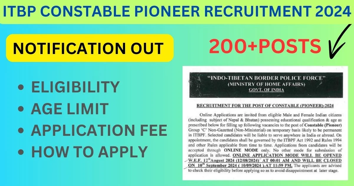 ITBP Constable Pioneer Recruitment 2024